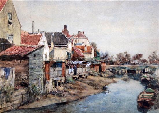 Alphonse Ernest Pecquereau (1831-c.1910) A French backwater, 13.5 x 19.5in.